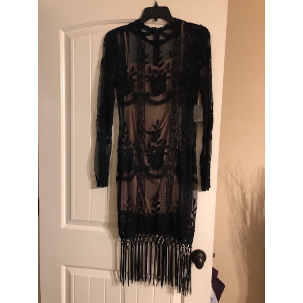 Black mesh dress with nude undergarment!